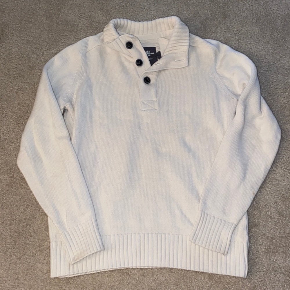 Unisex H&M L.O.G.G. Quarter Button Up Pullover Ivory Knit 100% Cotton Sweater